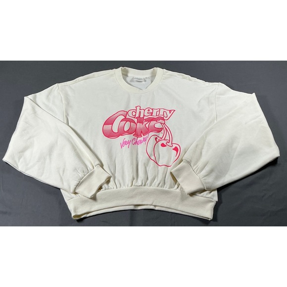 Coca-Cola Cherry Coke Cropped Sweatshirt Cream Pink Graphic XL 16-18 NWT
